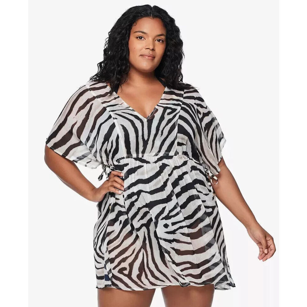 Ralph Lauren BROWN Plus Size Zebra-Print Tunic Swim Swimsuit Cover Up 2X XXL